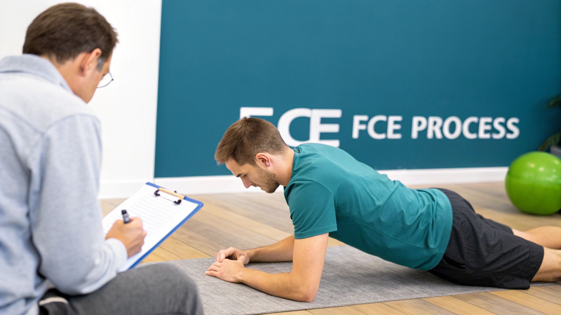 A professional therapist guiding a patient through a physical assessment on a mat.