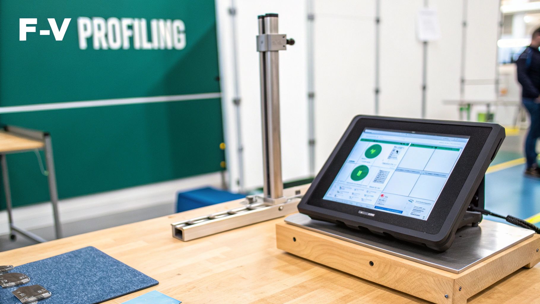 A practitioner using a dynamometer to measure a patient's force output.