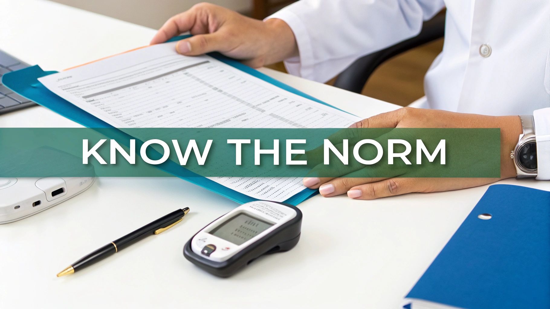 A physical therapist using a digital goniometer to measure a patient's range of motion, illustrating the collection of objective data.