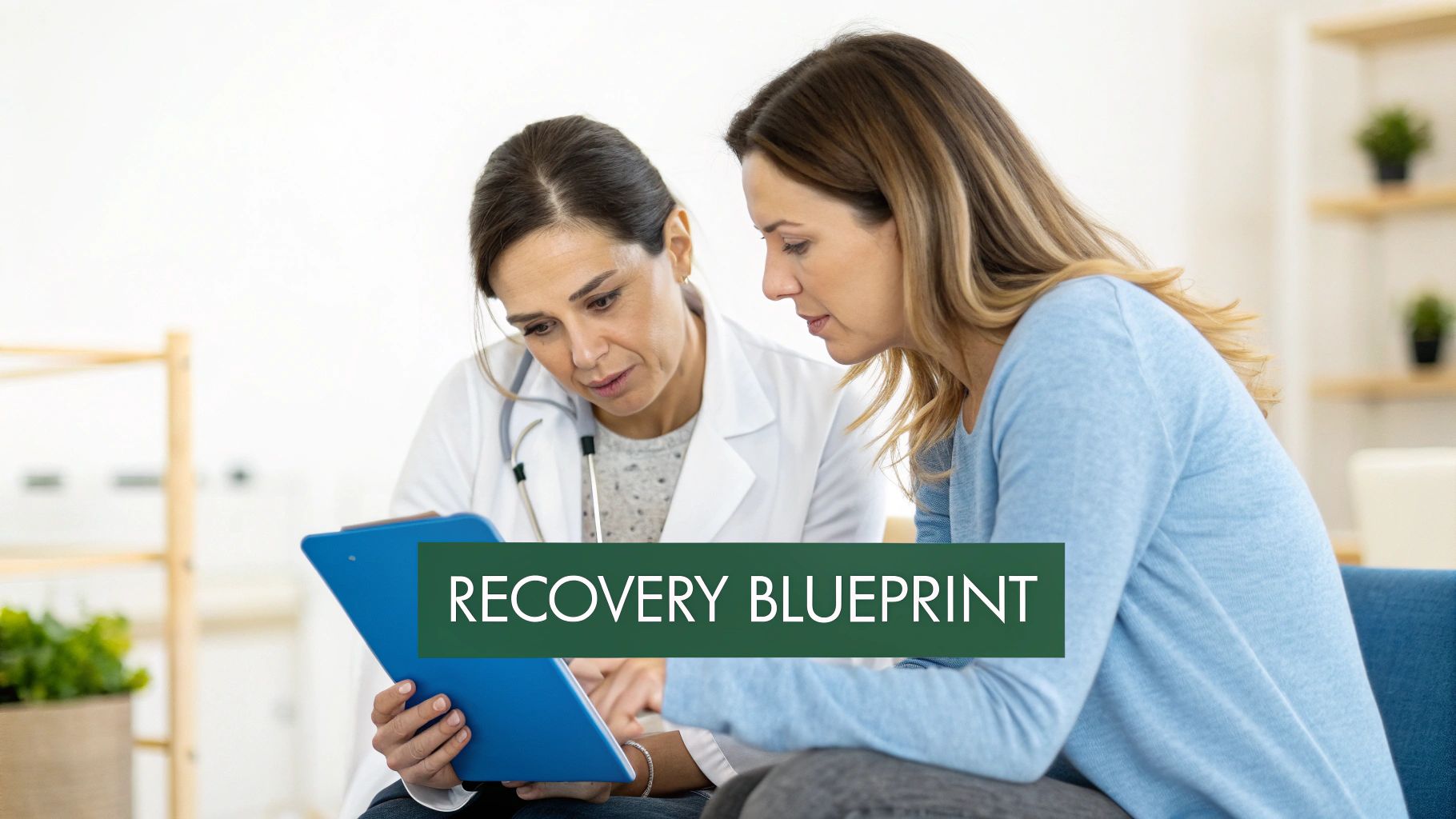 A physiotherapist using a digital goniometer to measure a patient's elbow range of motion.