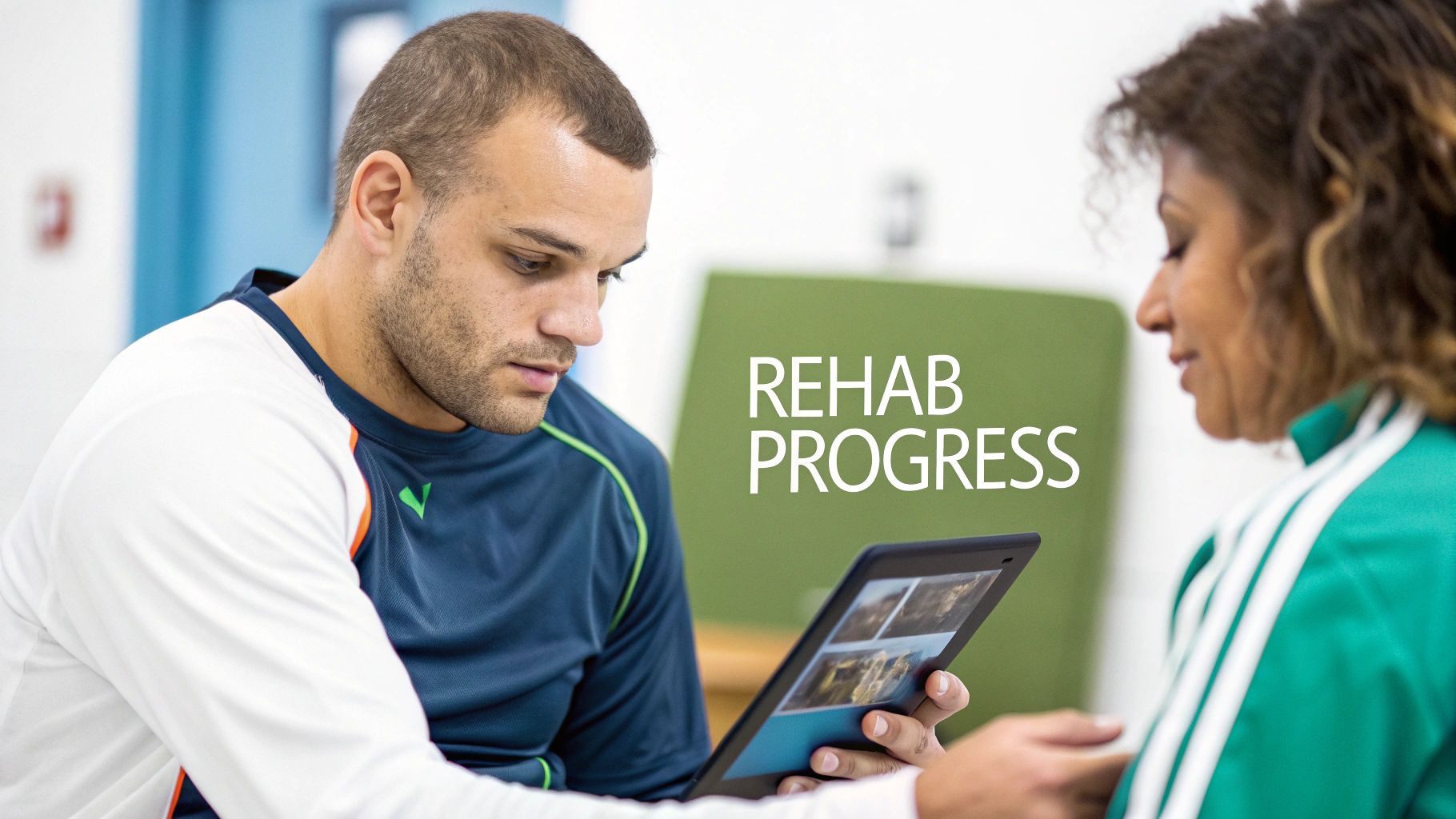 A clinician assessing a patient's knee strength using a handheld dynamometer.