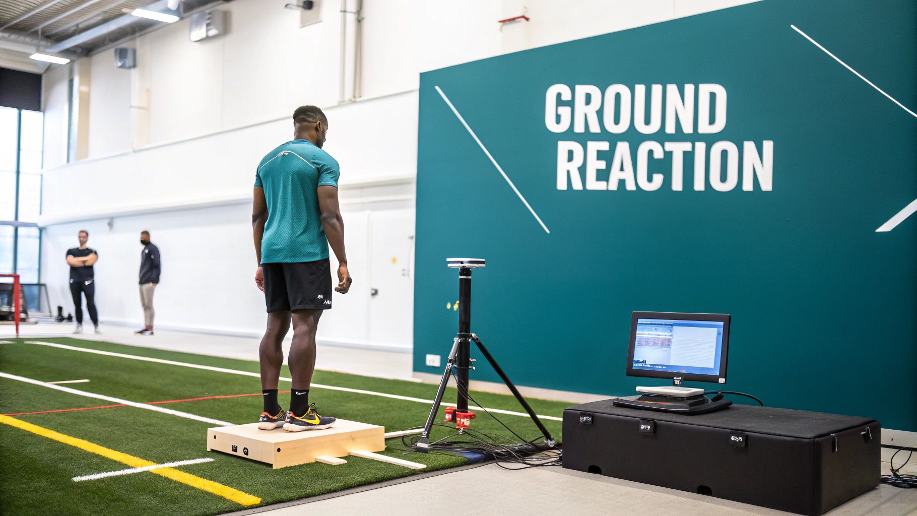 A person jumping on a force platform to measure biomechanics data