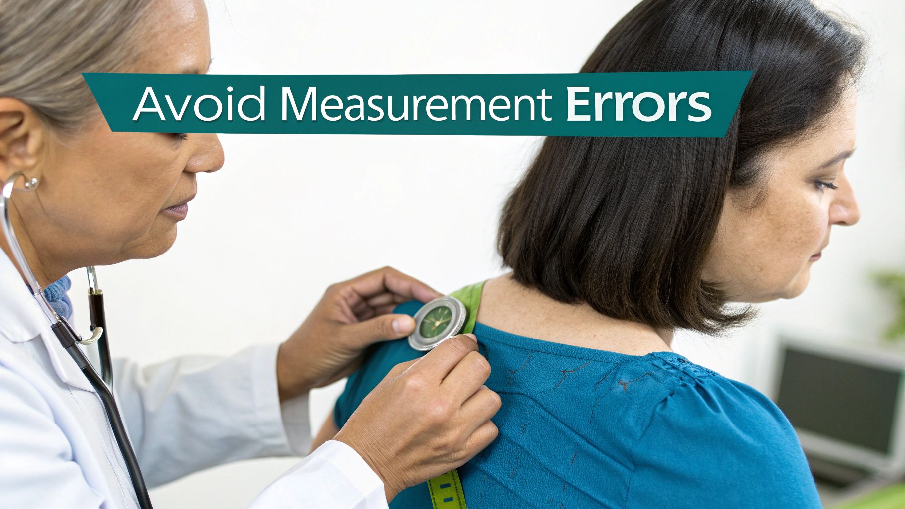 Healthcare professional using stethoscope to examine patient's back during clinical assessment appointment