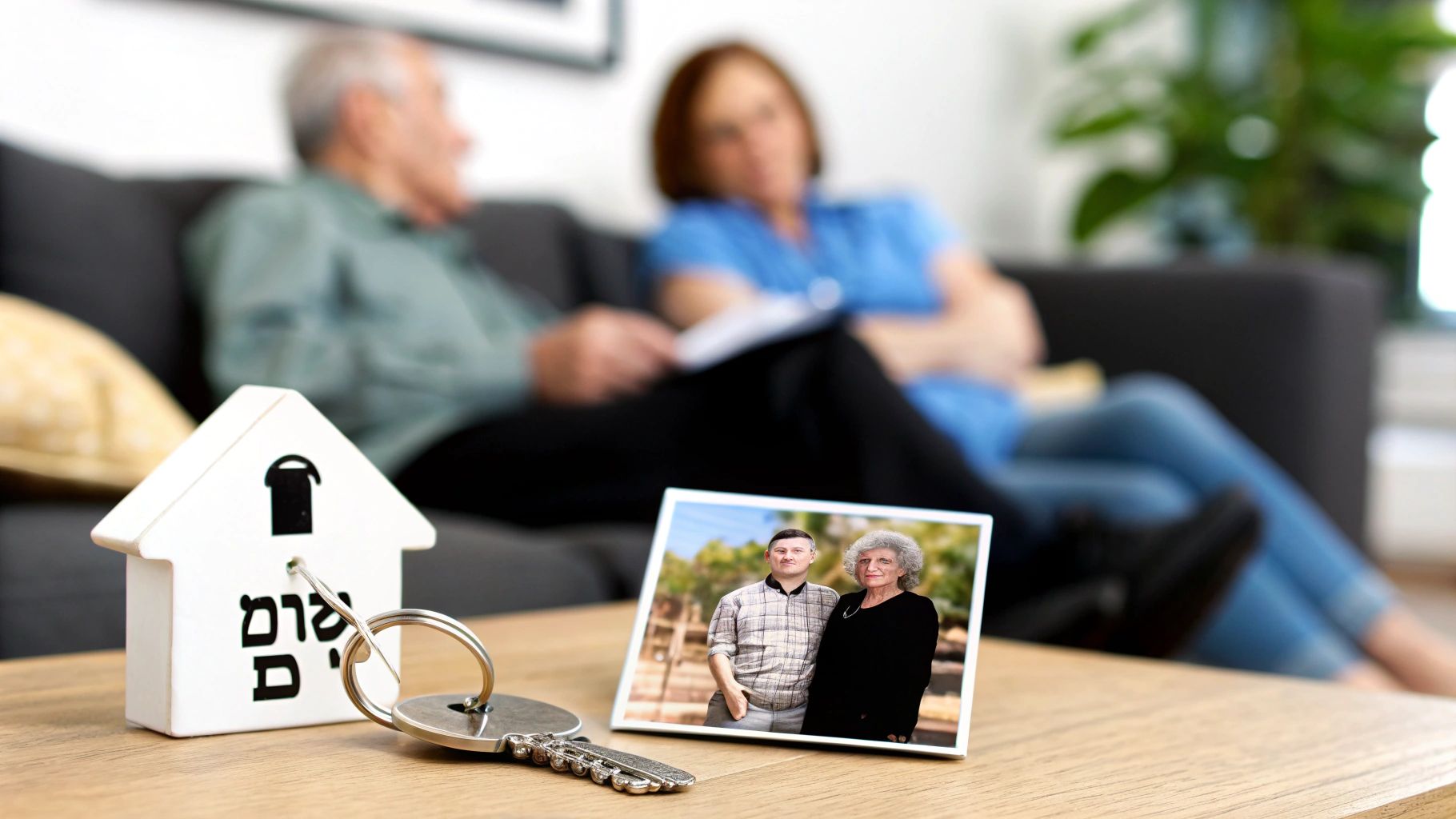 משפחה מורכבת יושבת סביב שולחן ודנה בנושאים חשובים