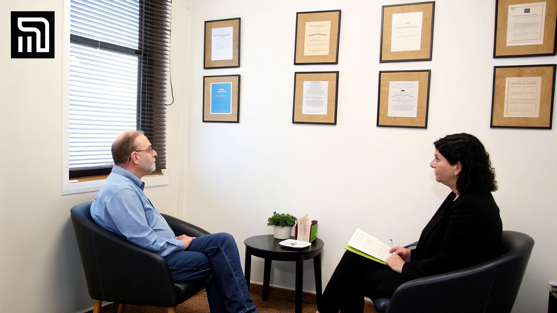 A professional expert reviewing documents at a desk