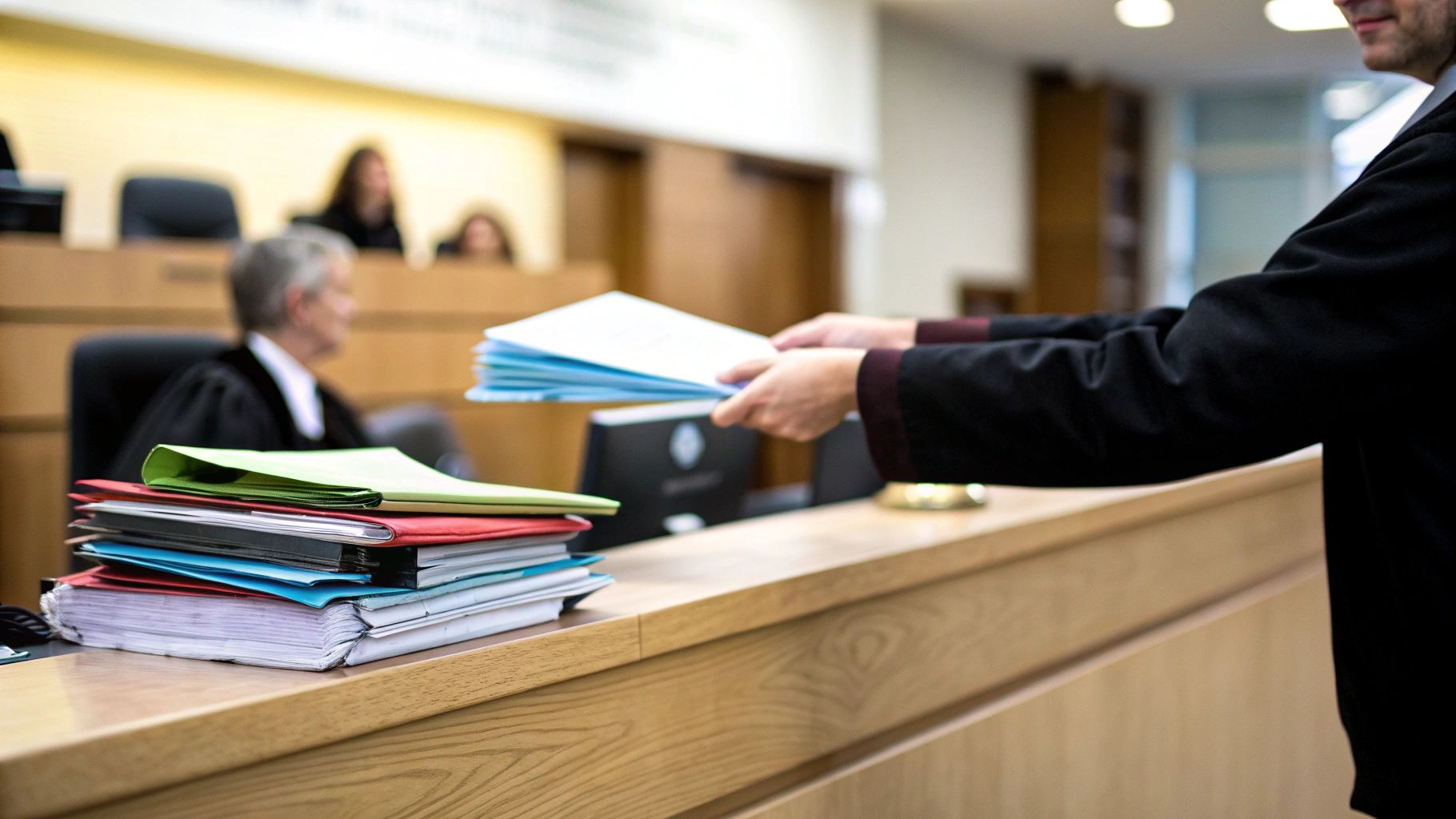 זוג יושב מול יועץ משפטי במשרד עורכי דין