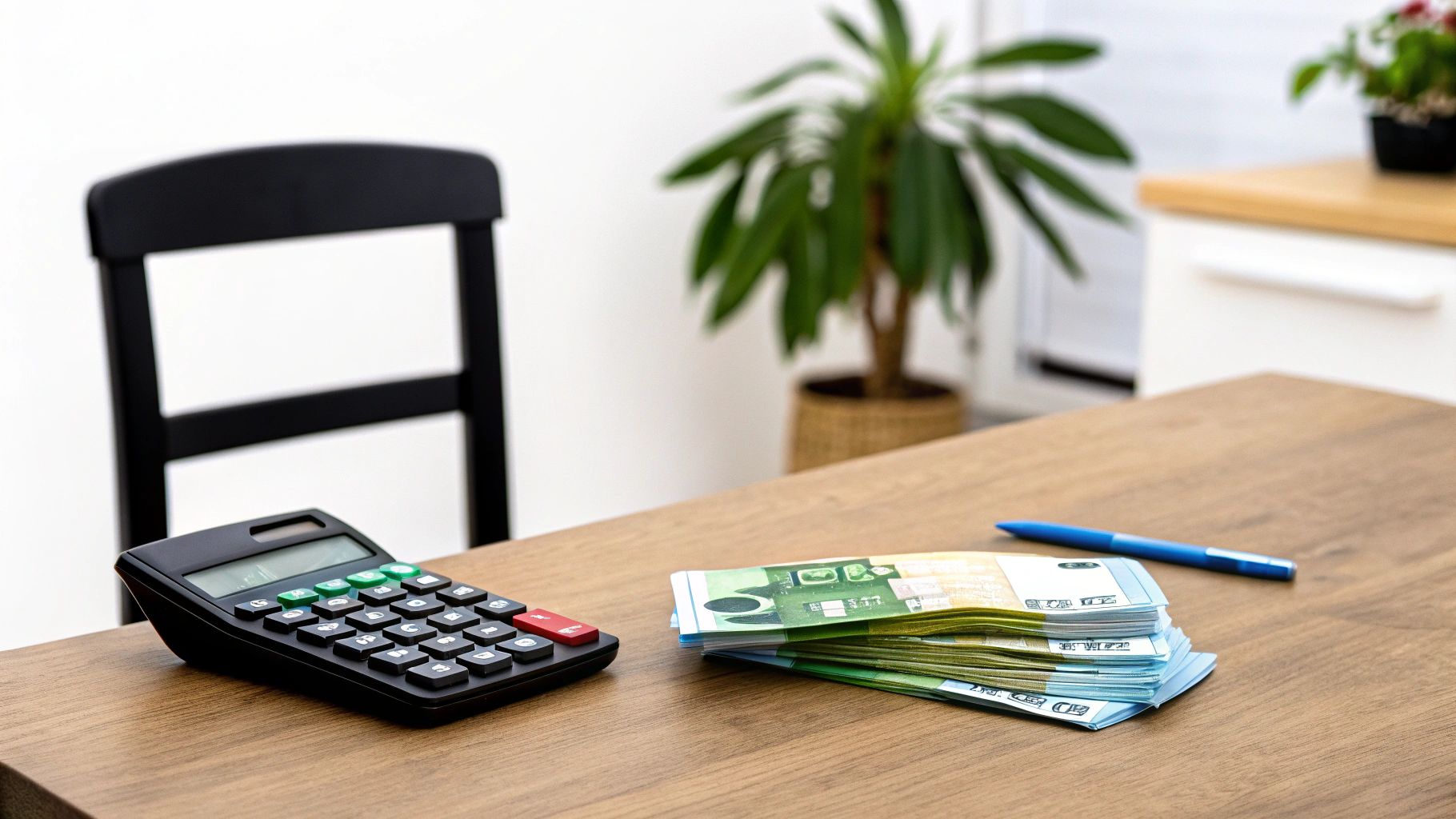 איור של מחשבון וכסף המייצגים את ההשלכות הכלכליות של גירושין