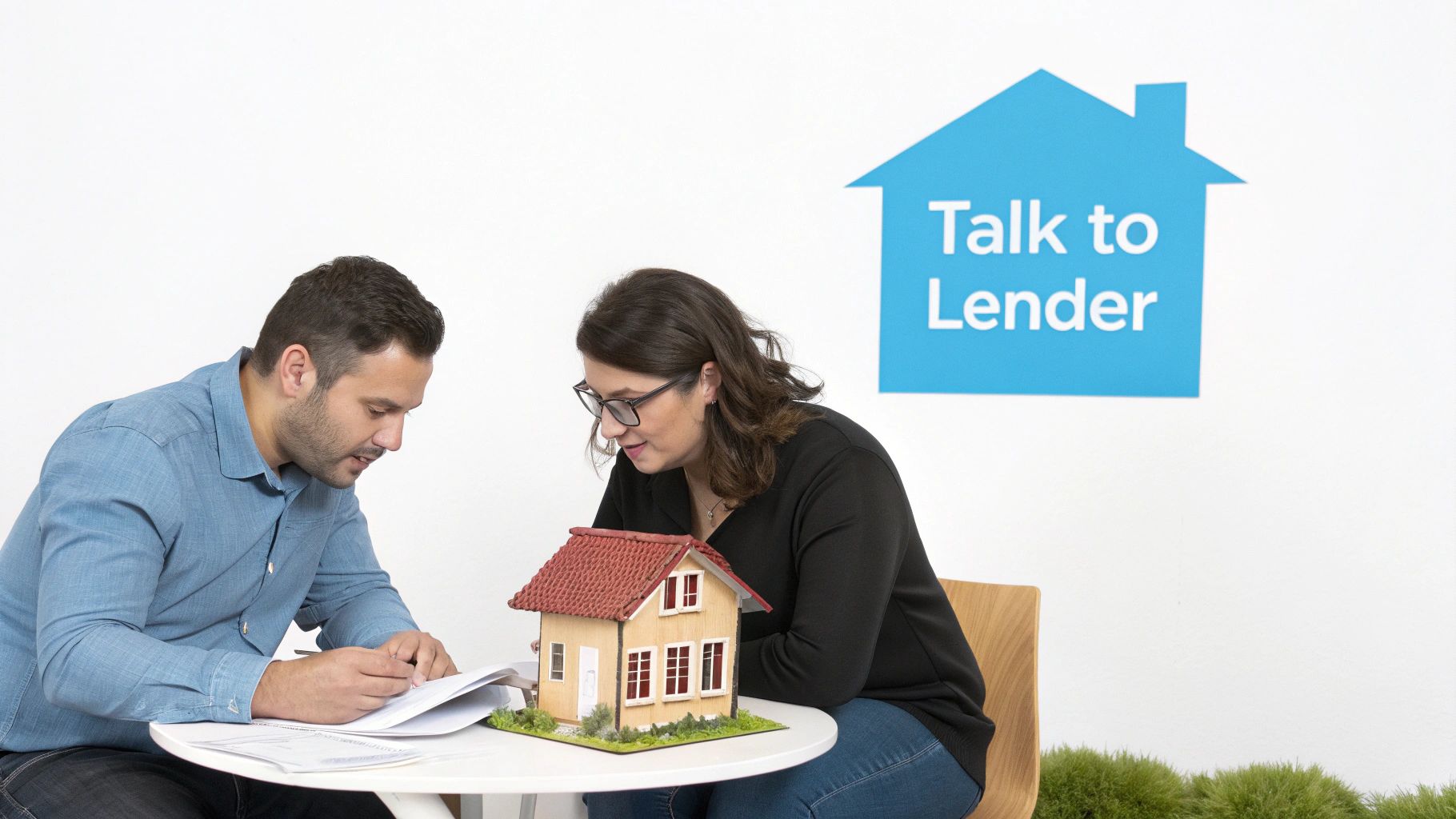 Two people looking at mortgage documents to get ready to talk to their lender