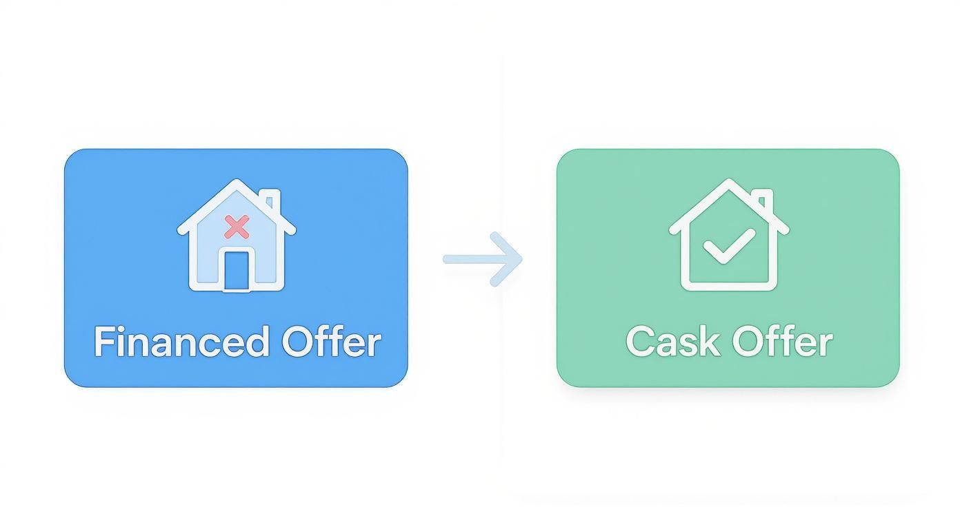 Diagram comparing a blue Financed Offer to a green Cask Offer.