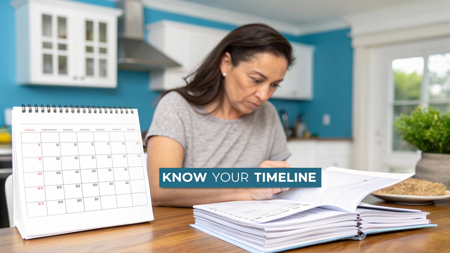 A woman reviews financial documents to know your timeline on a foreclosure.