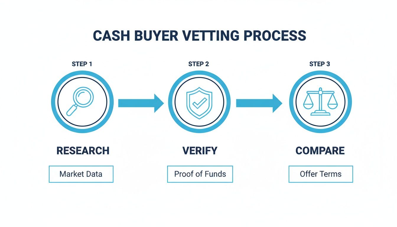 Diagram illustrating the cash buyer vetting process to sell my house fast Pittsburgh.