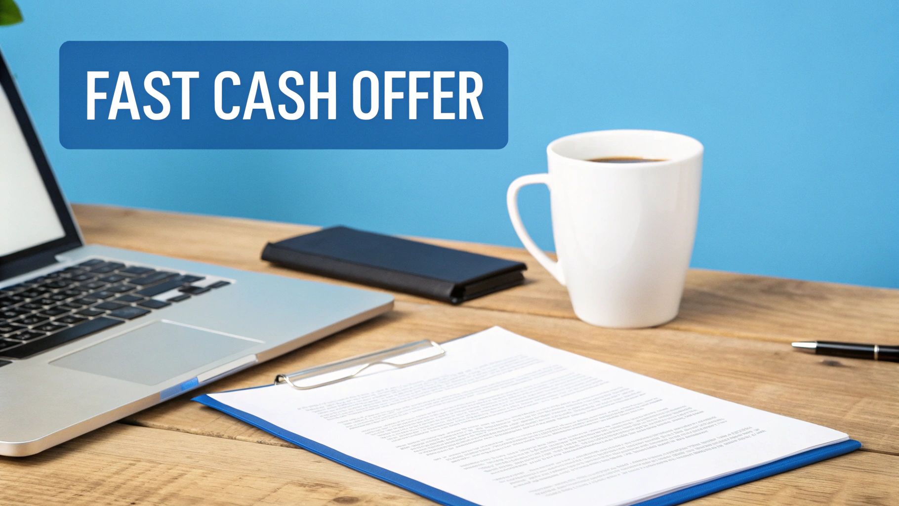 Fast cash offer done by local cash buyer with a contract and coffee