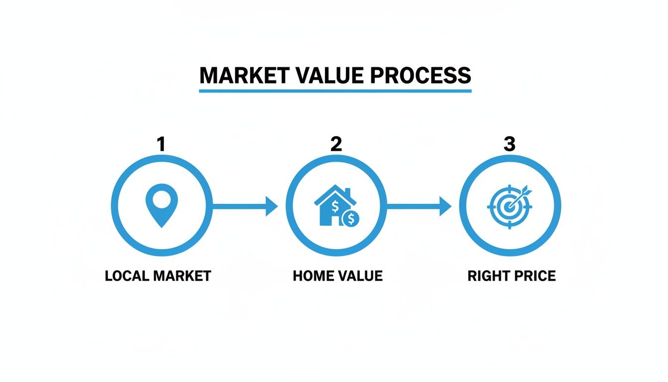 A three-step diagram illustrates the market value process.