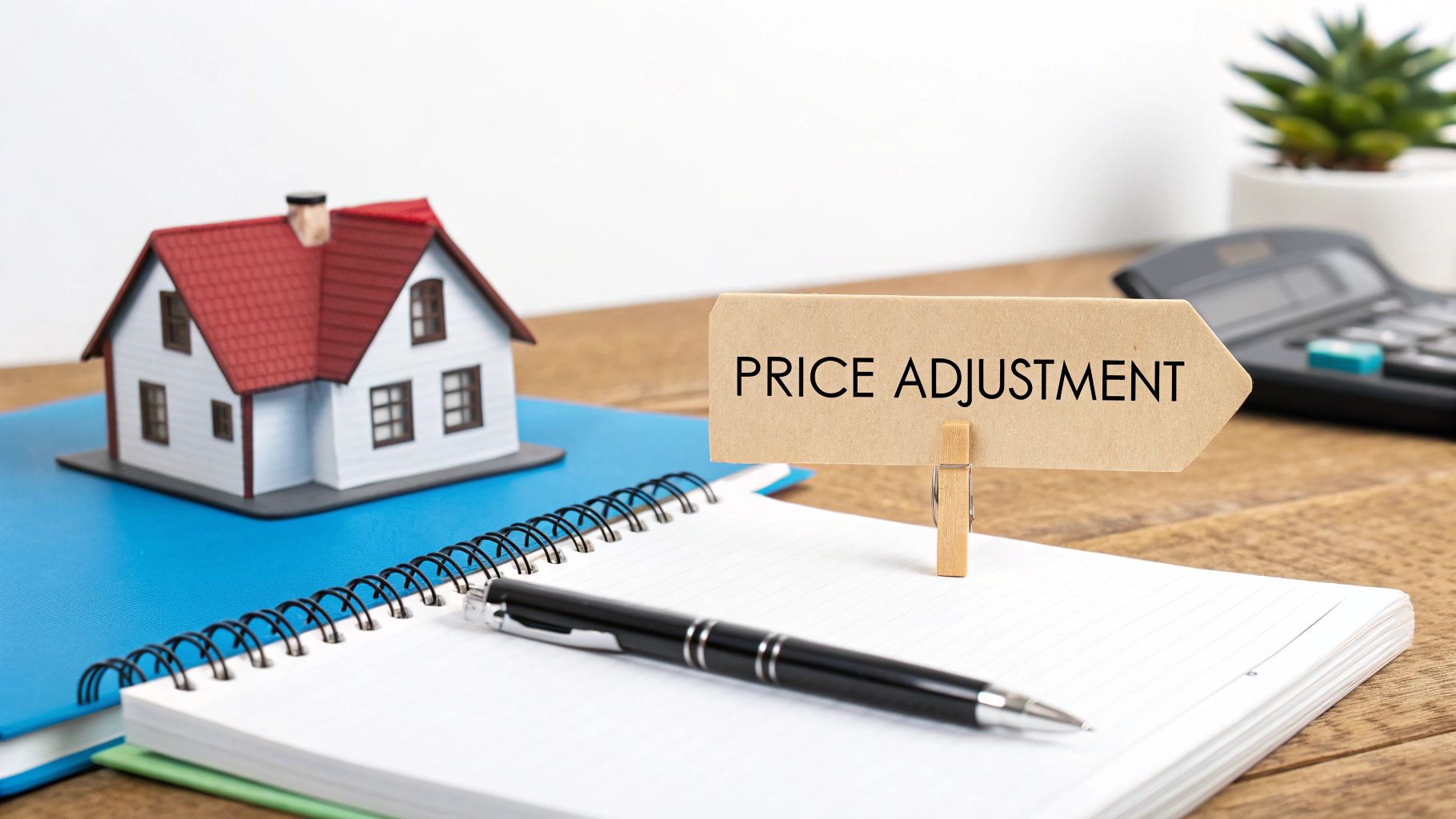 A notebook with a price adjustment in a notepad