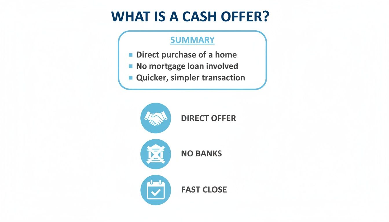 Flow diagram explaining what a cash offer is for a direct offer and a fast close