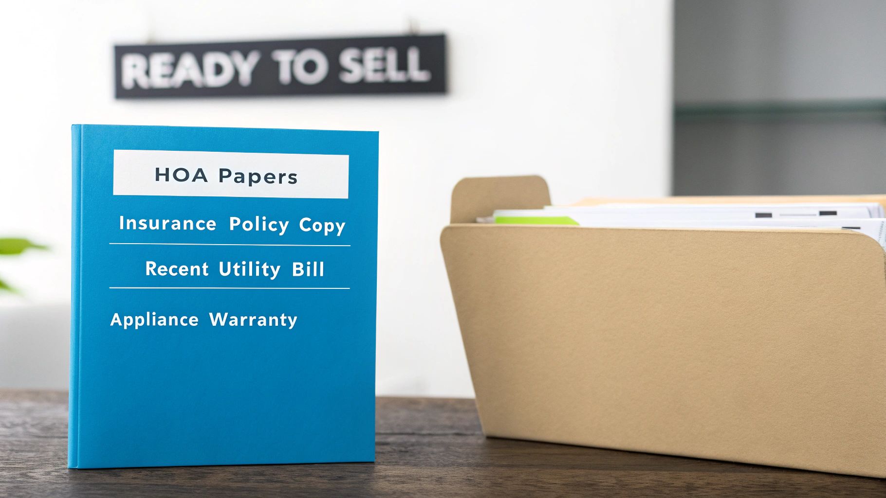 A blue binder with core documents needed.