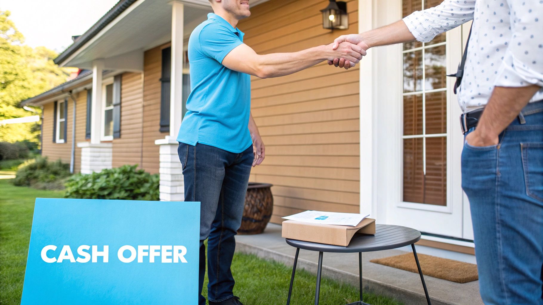 Cash offer hand shake to close on a house quickly
