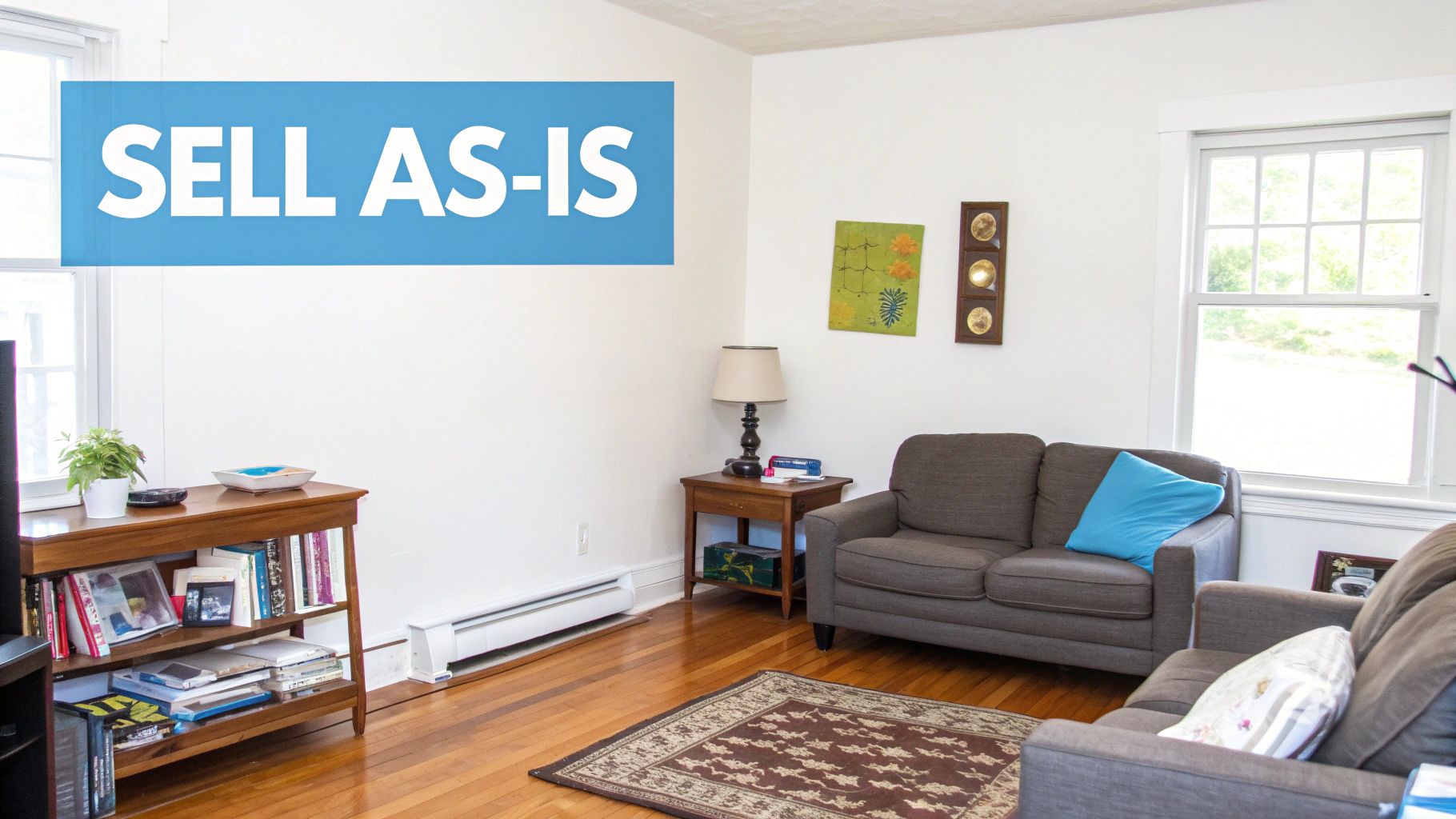 a Living room illustrating a home sold as-is without repairs.