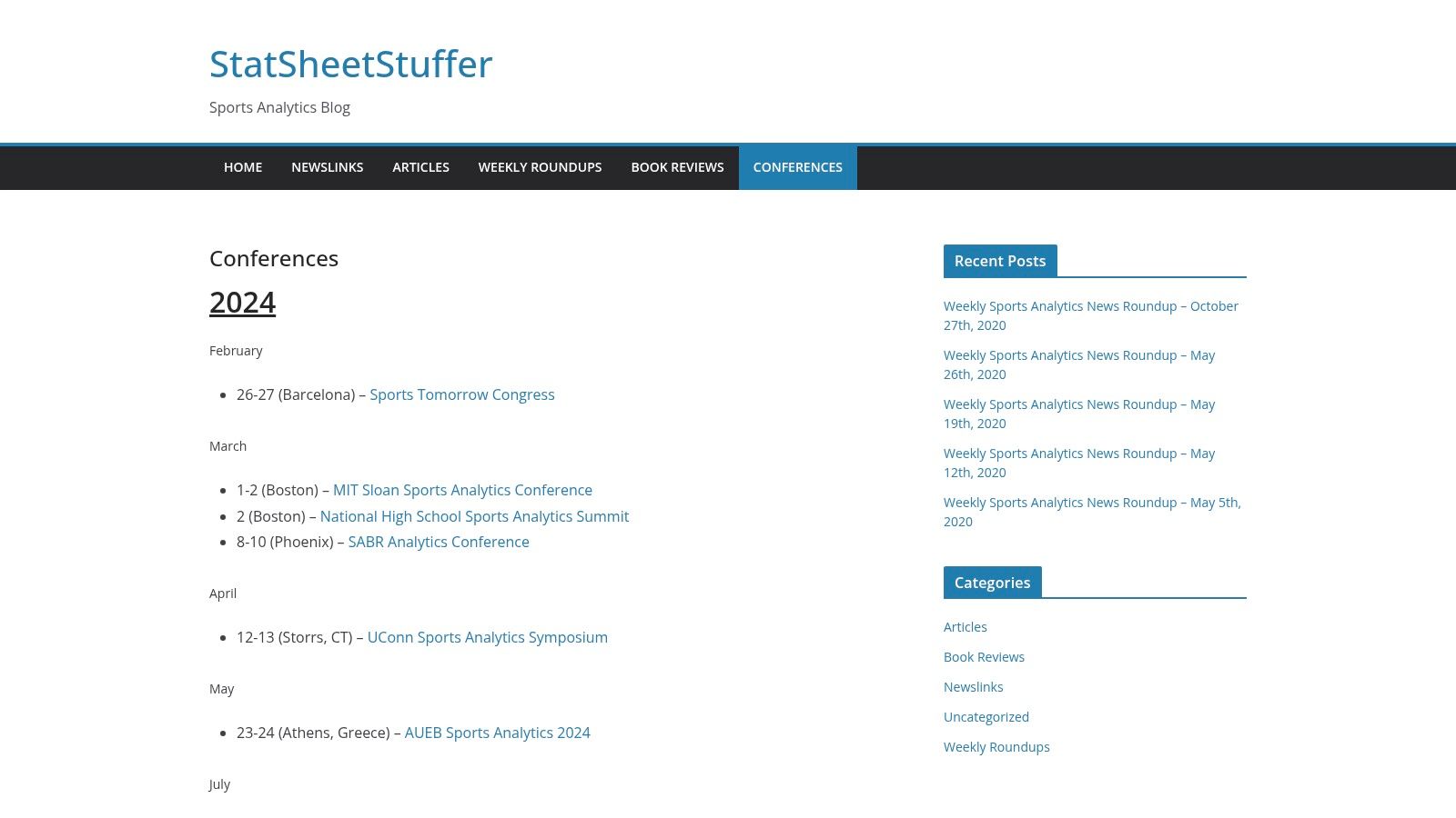StatSheetStuffer Conference Listings
