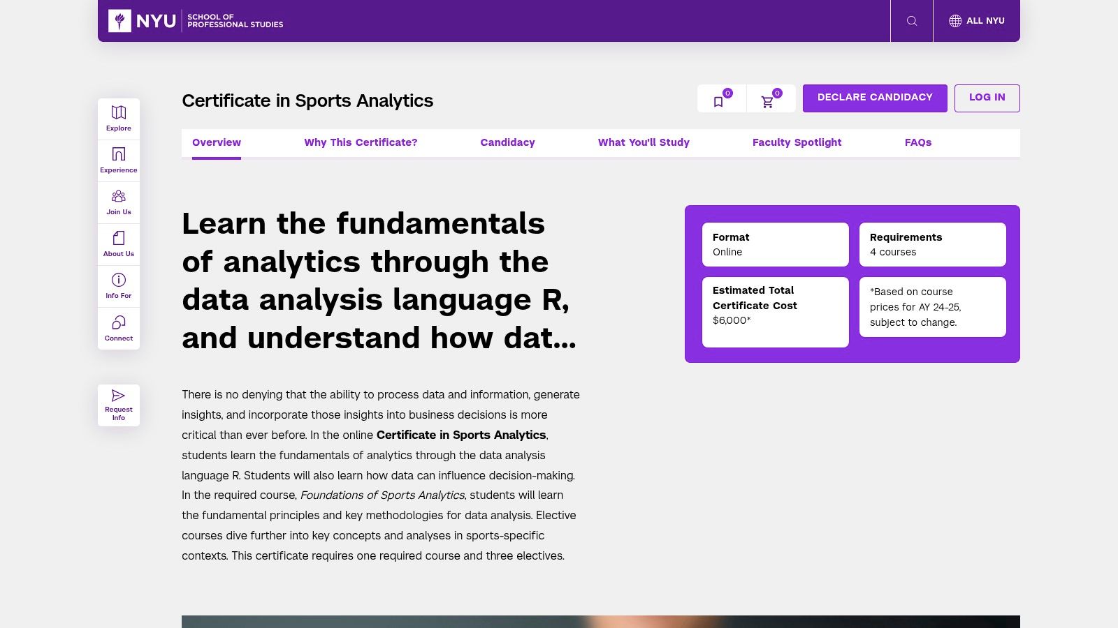 NYU School of Professional Studies: Certificate in Sports Analytics