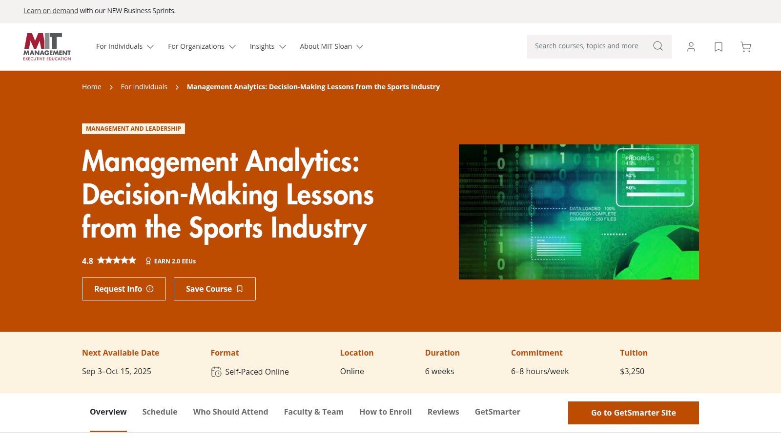 MIT Sloan Executive Education: Management Analytics – Decision-Making Lessons from the Sports Industry
