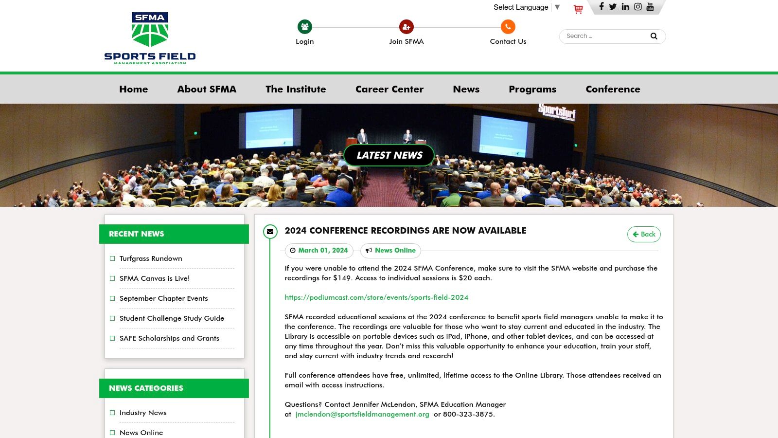 Sports Field Management Association (SFMA) Conference Recordings