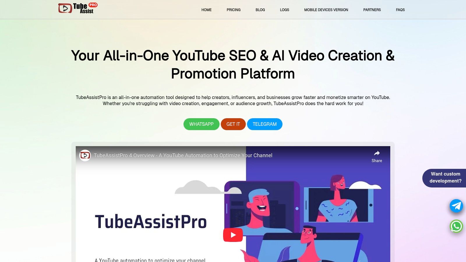 TubeAssistPro dashboard showing account and activity overview
