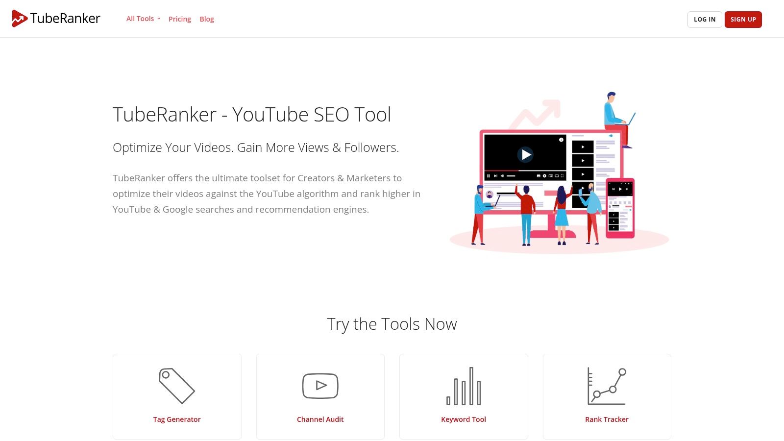 TubeRanker dashboard showing SEO analysis tools