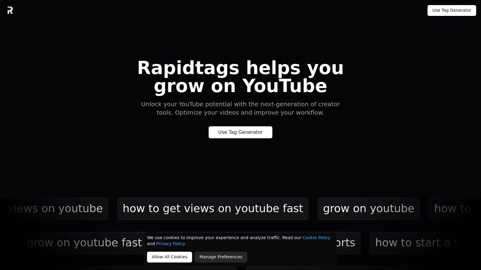 Rapidtags interface showing the tag generator