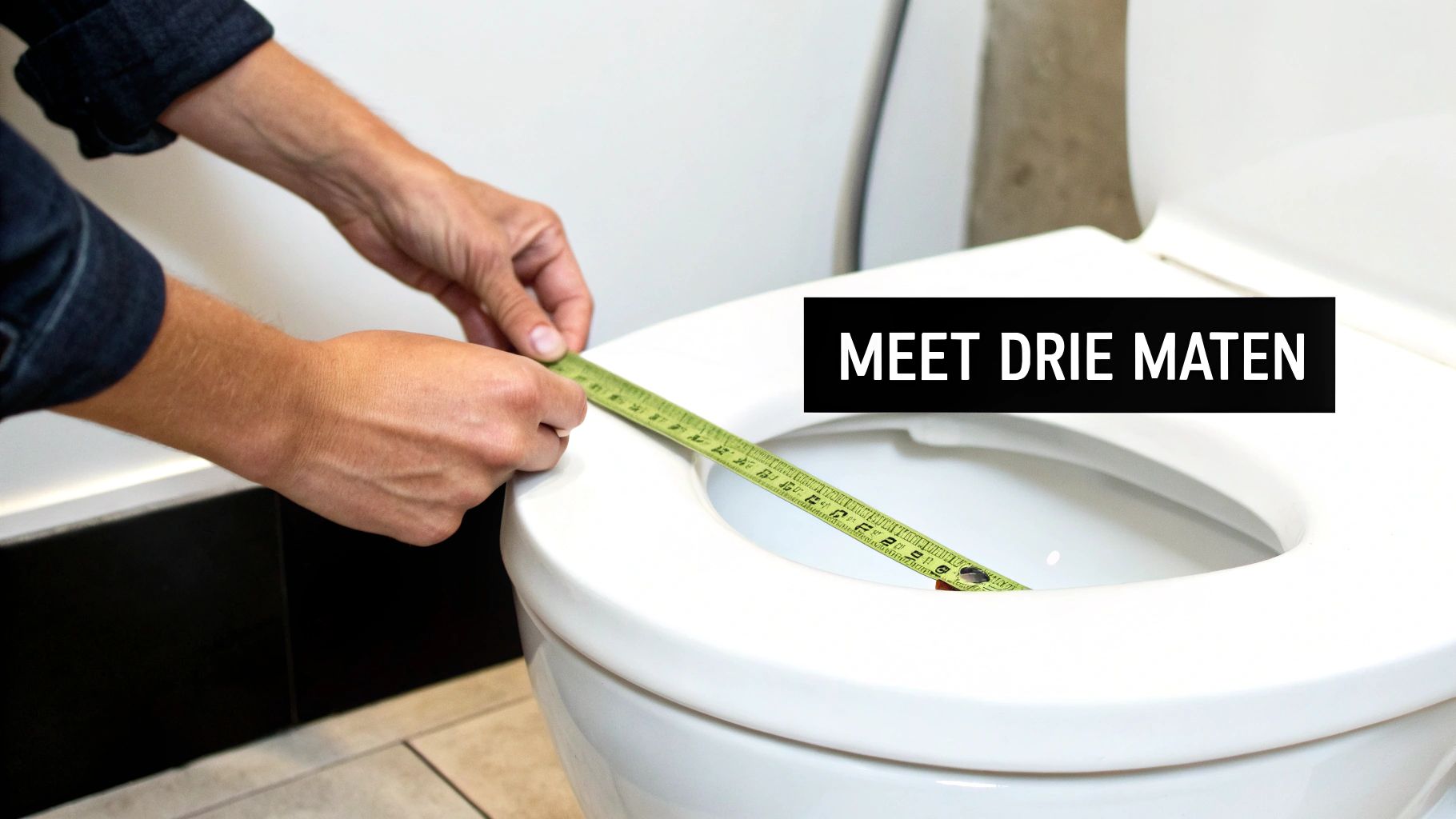 Een persoon meet een toiletbril met een meetlint om de juiste maat te vinden.