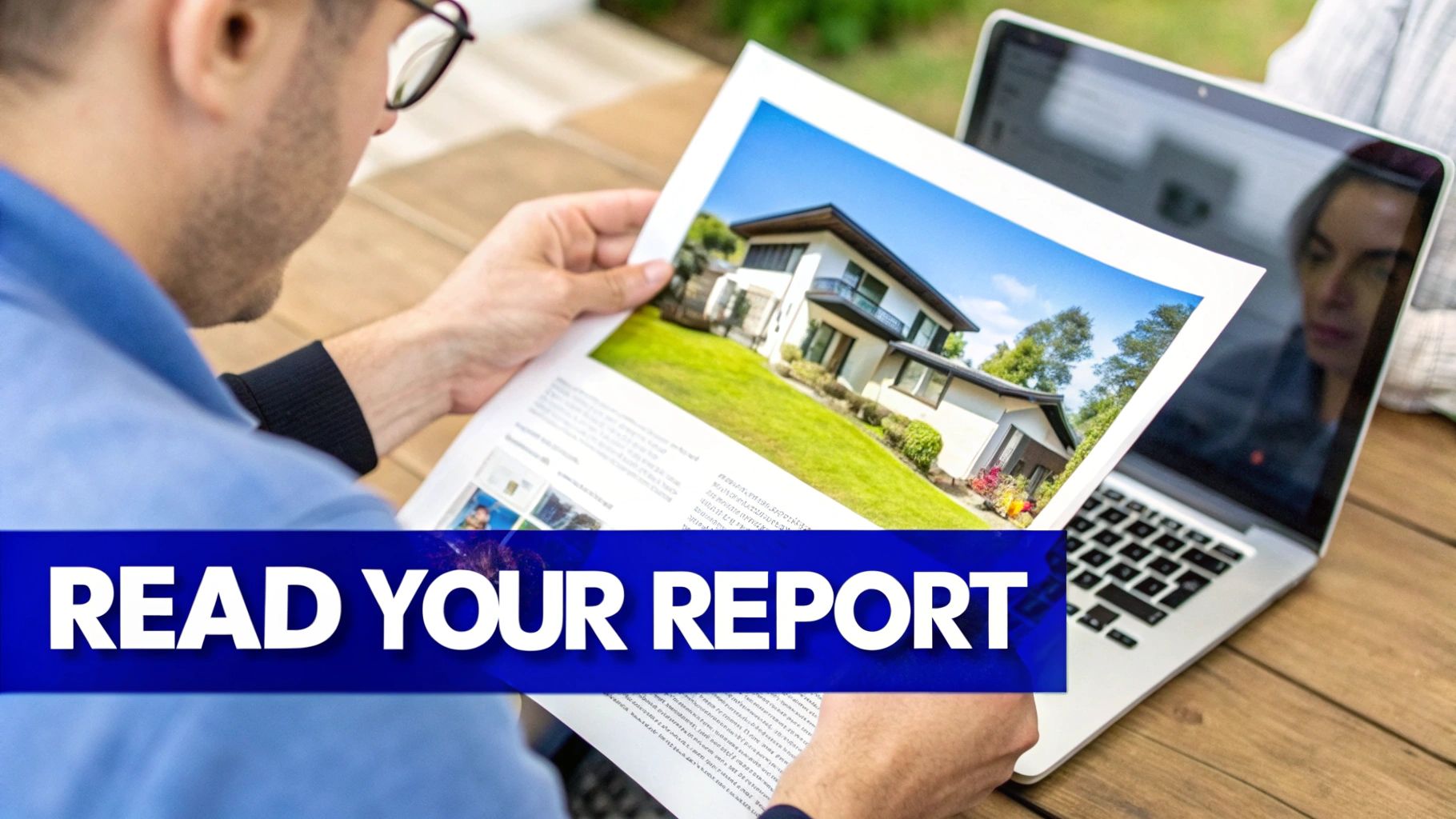 A person reviewing a home inspection report on a clipboard.