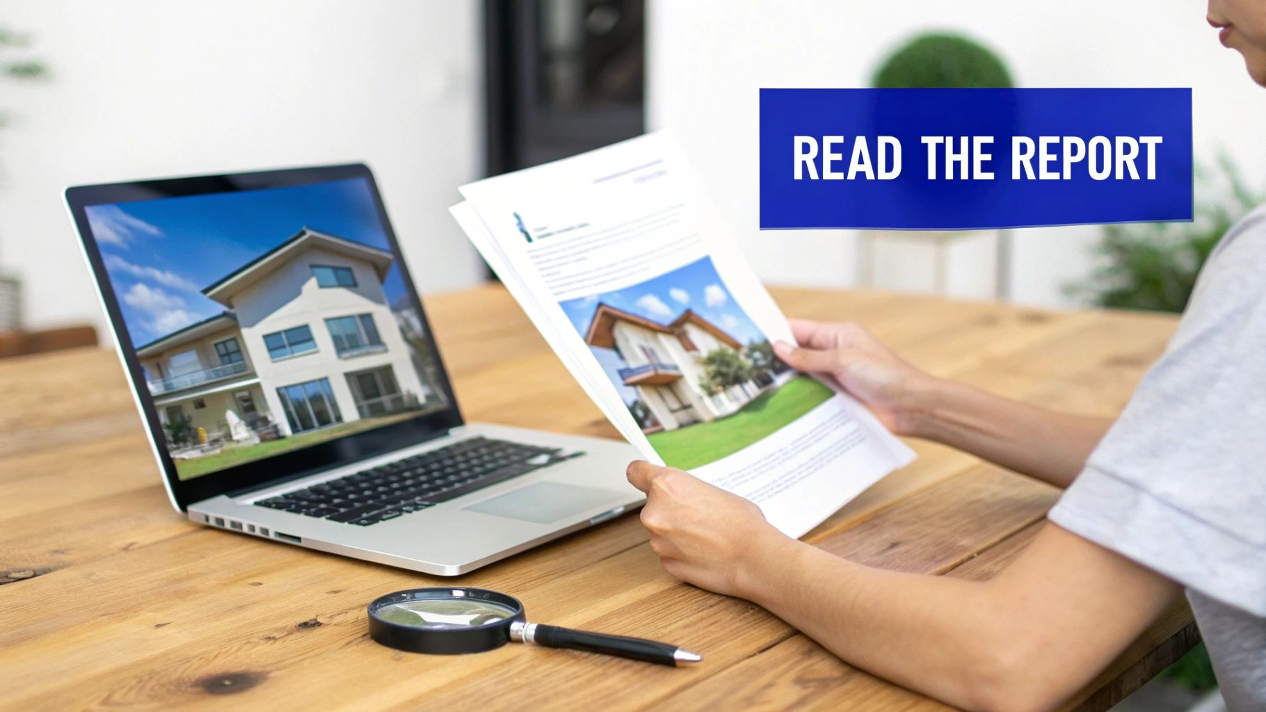 Person reading a detailed home inspection report on a tablet