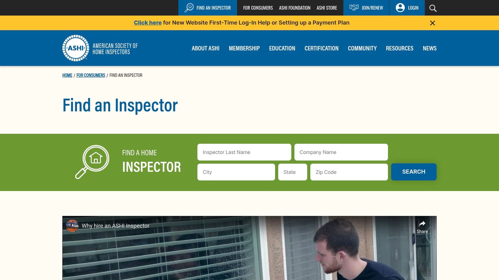 ASHI (American Society of Home Inspectors) – Find an Inspector