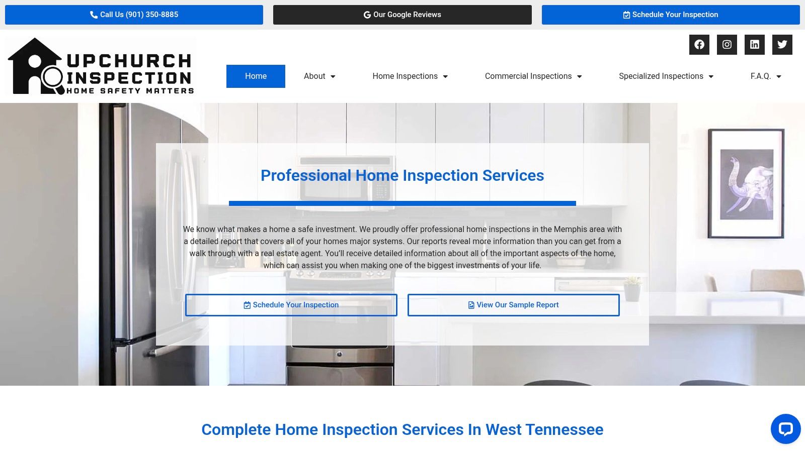 Upchurch Inspection's professional and user-friendly website homepage