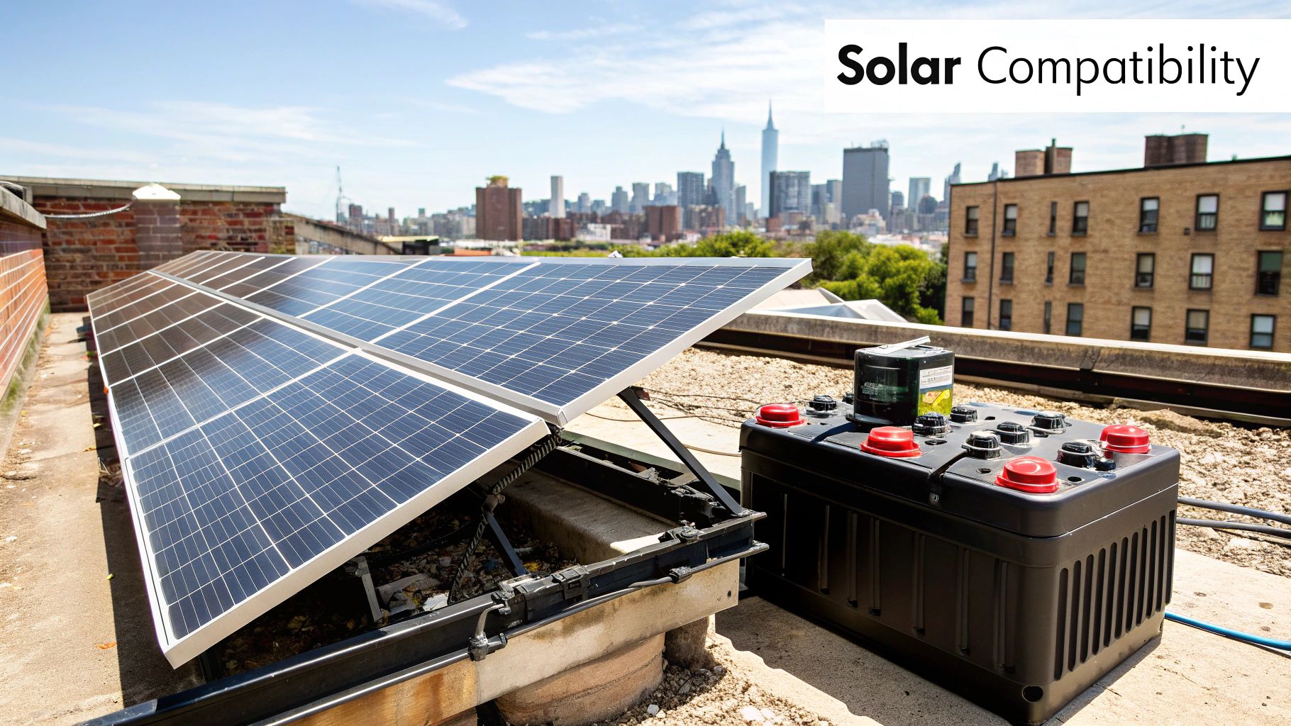 A technician inspecting solar panels on a rooftop, symbolizing the first step in setting up a solar energy system.