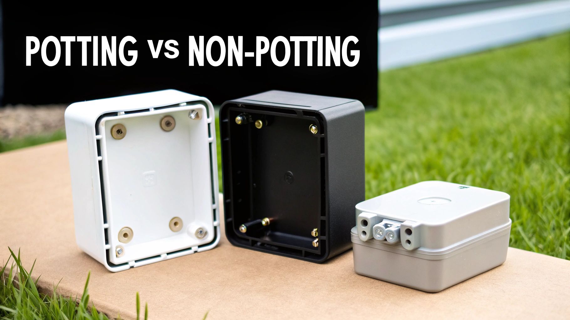 Close-up of a solar panel junction box being installed on a roof.