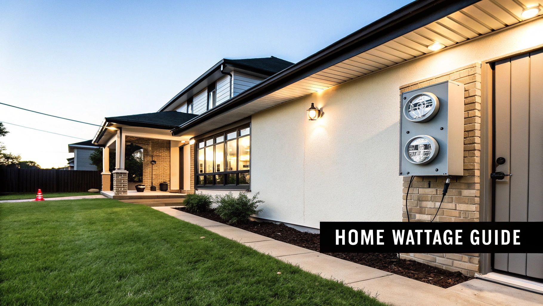 A modern home with solar panels on the roof under a clear blue sky, representing modern home power needs.