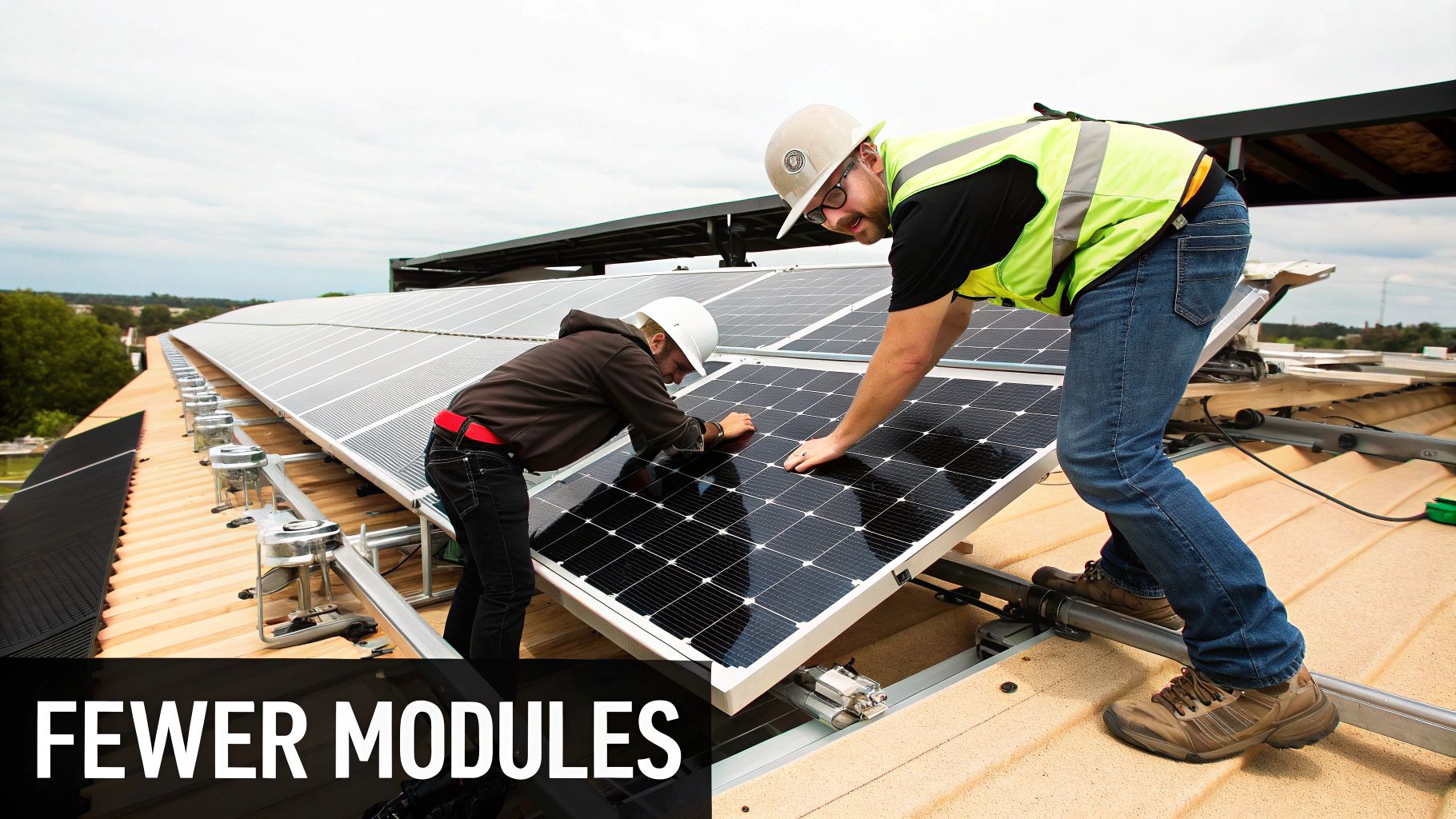 Installer connecting N-type solar panels on a residential rooftop, highlighting the practical installation process.