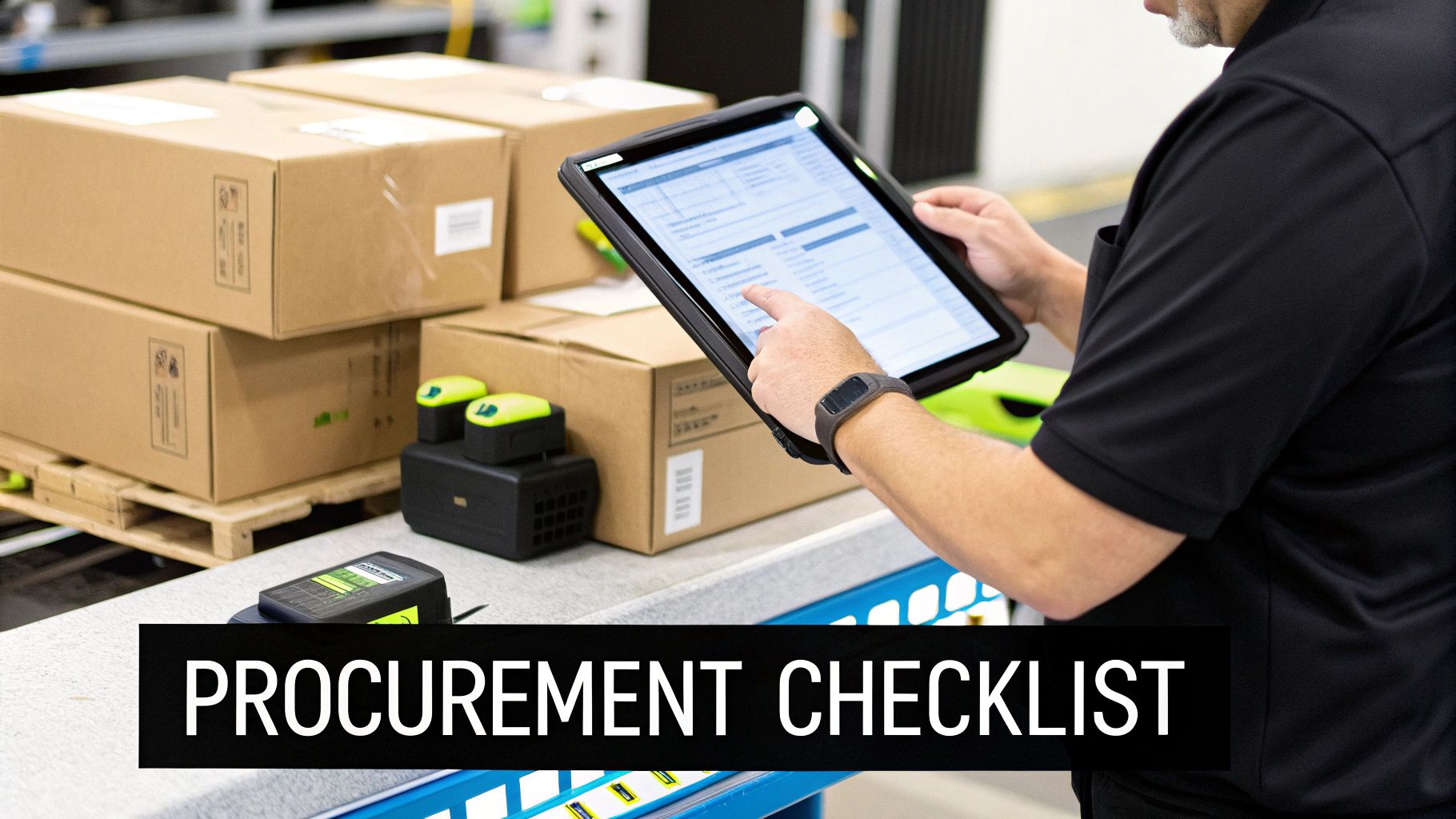 Procurement manager reviewing specs for a high efficiency solar inverter.