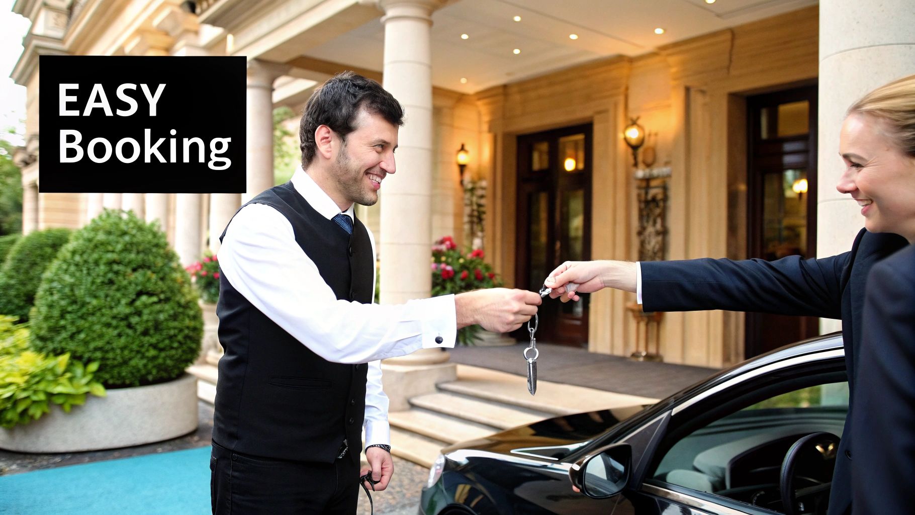A professional chauffeur opening the door of a Rolls-Royce.