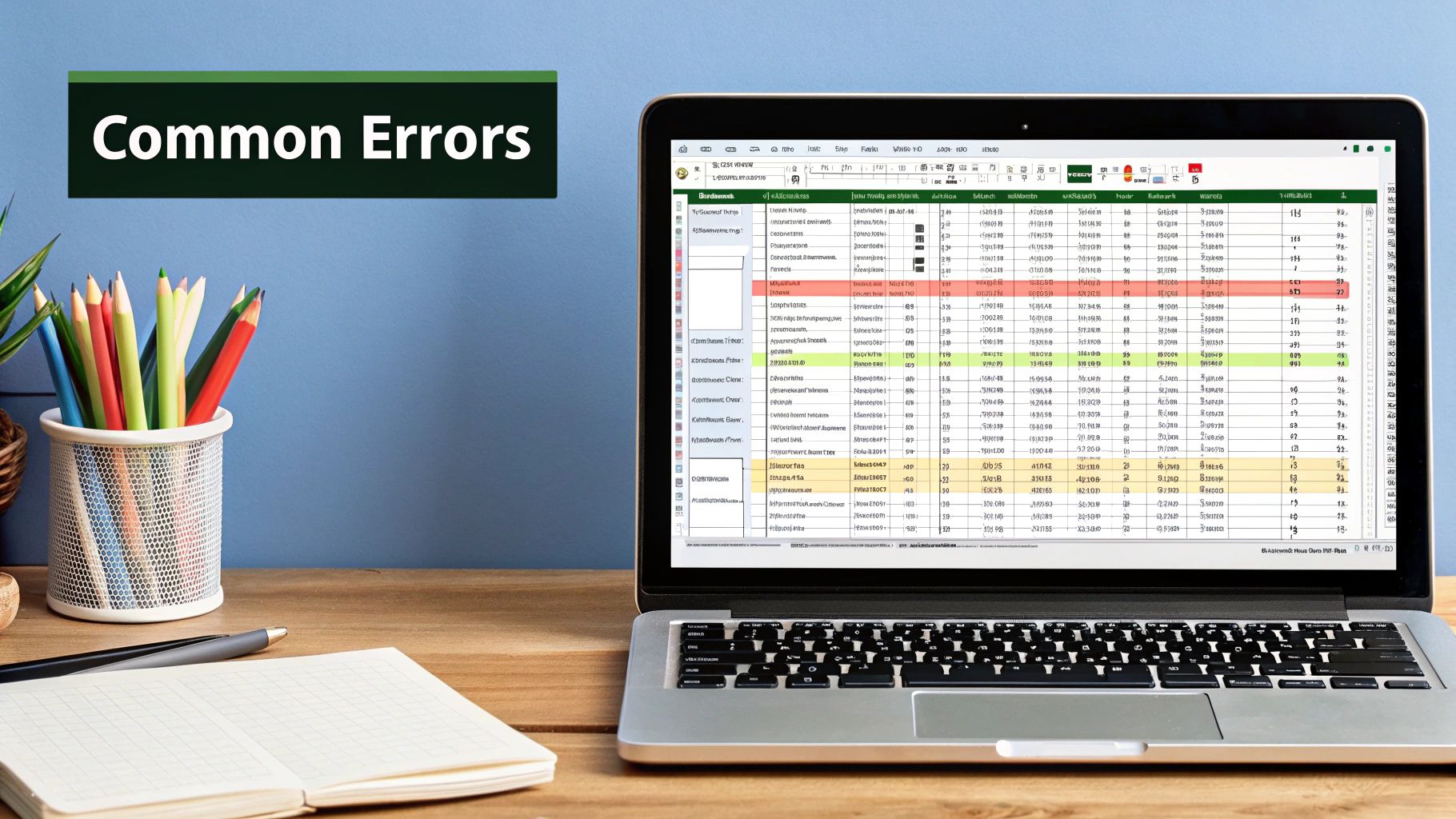 A professional pointing at an Excel sheet on a wall with error messages visible