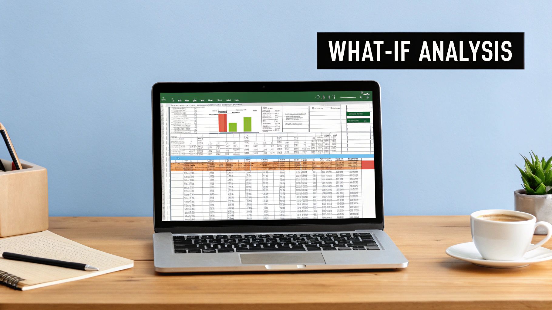An analyst looking at a complex spreadsheet with charts and graphs, representing decision making.