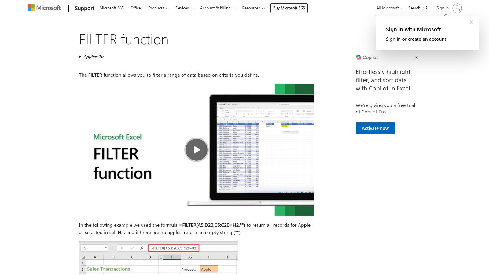 FILTER Function