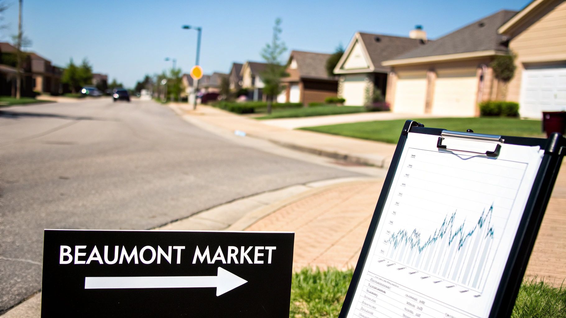 A scenic view of a residential neighborhood in Beaumont, CA, highlighting the local rental market.