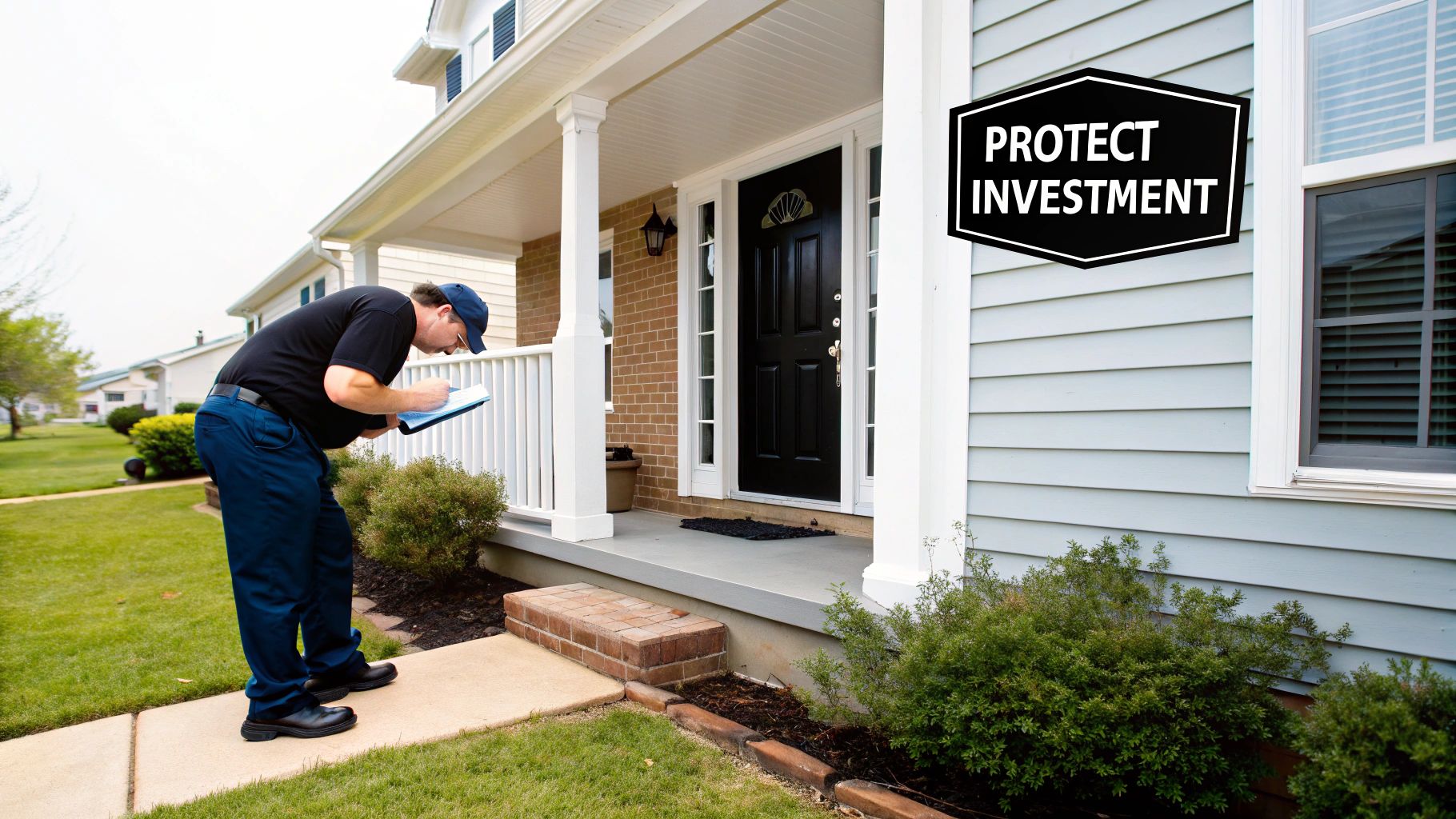 A well-kept suburban house with a green lawn, representing a protected real estate investment.