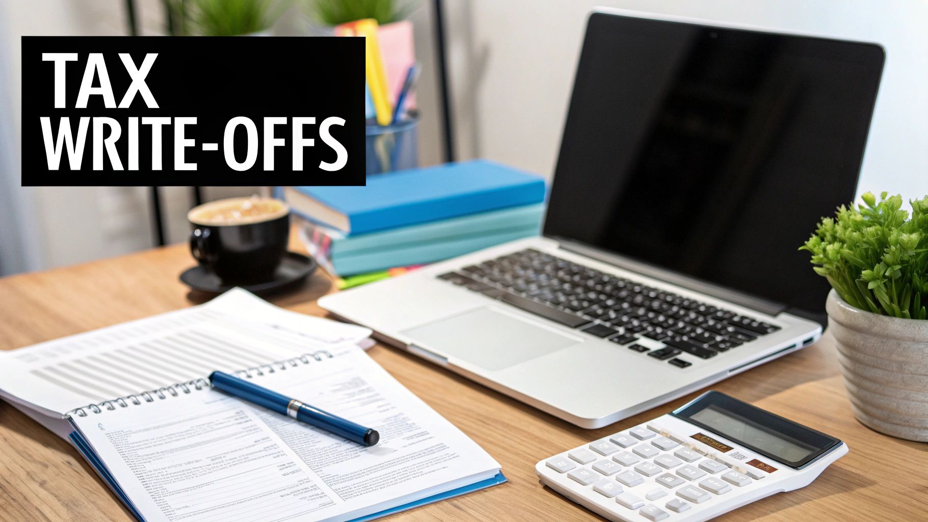 A person using a calculator with financial documents and a laptop, illustrating the process of managing landlord tax write offs.