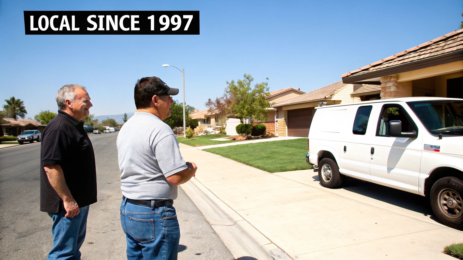 A team of property management professionals reviewing plans in an office, symbolizing experience and community connection.