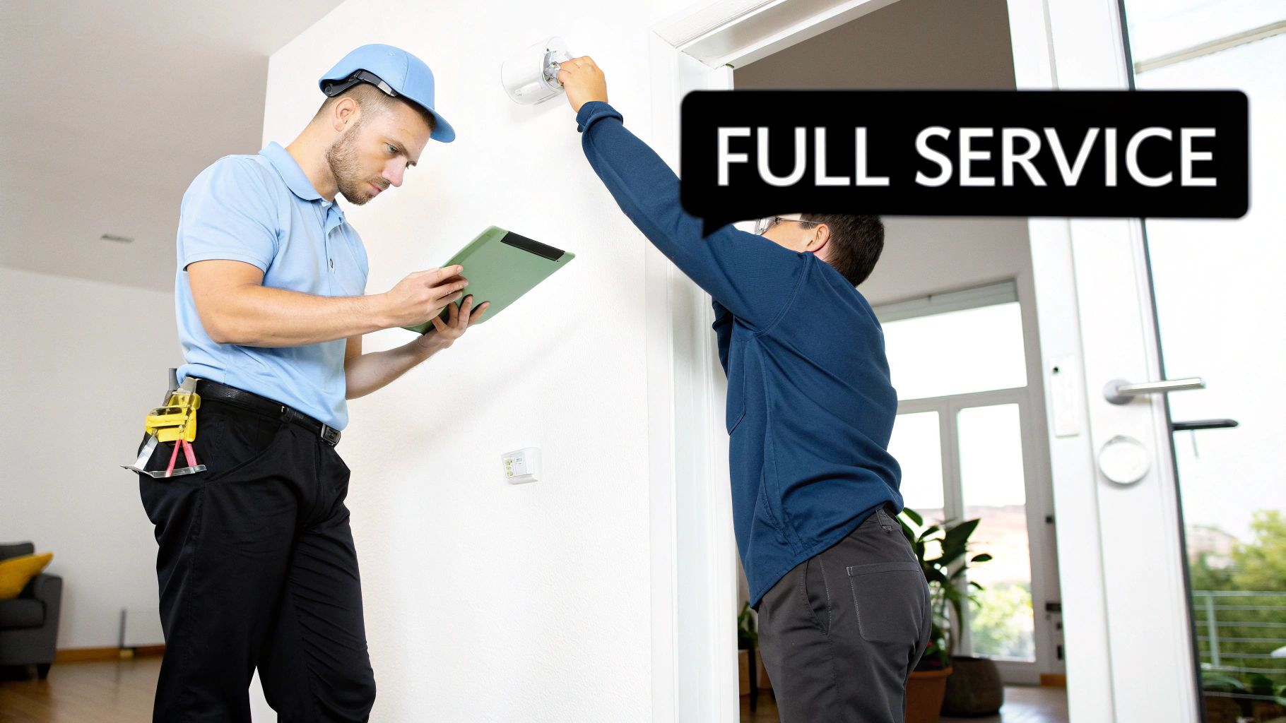 Answering questions at a desk with a laptop and documents