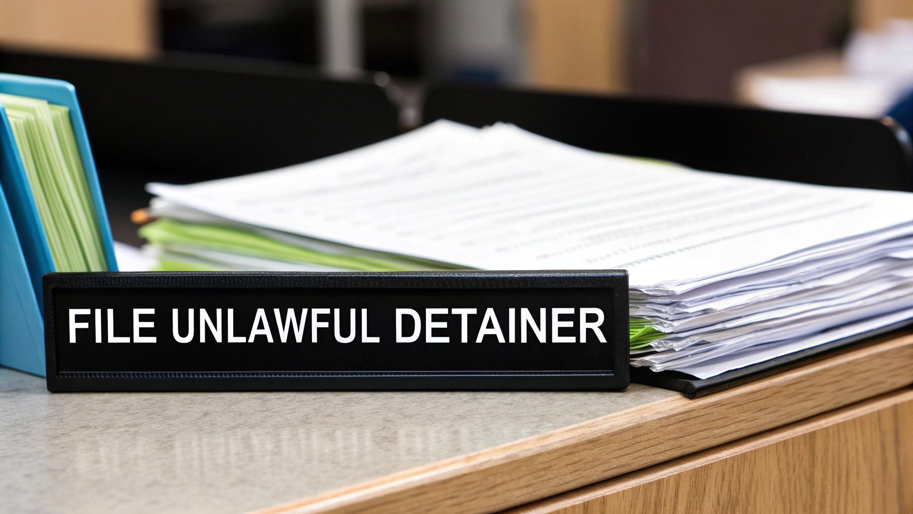 Landlord reviewing legal documents for an eviction lawsuit