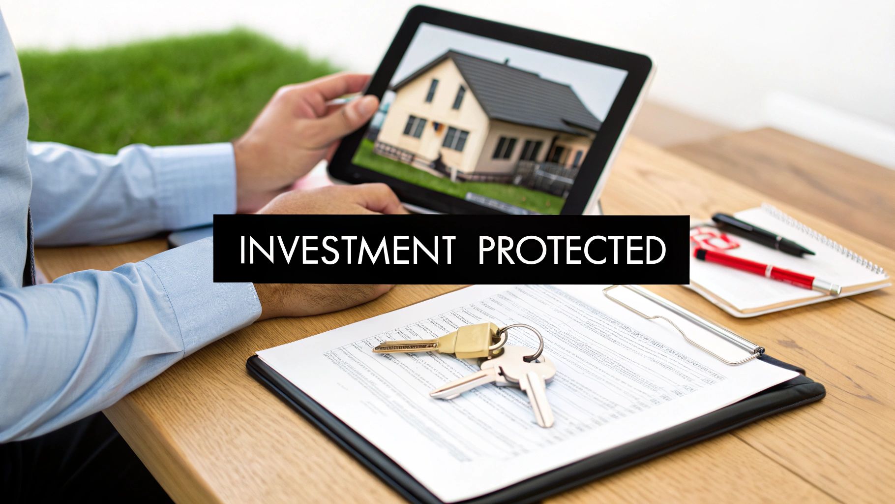 Two professionals reviewing documents at a desk, symbolizing a meticulous property management process.